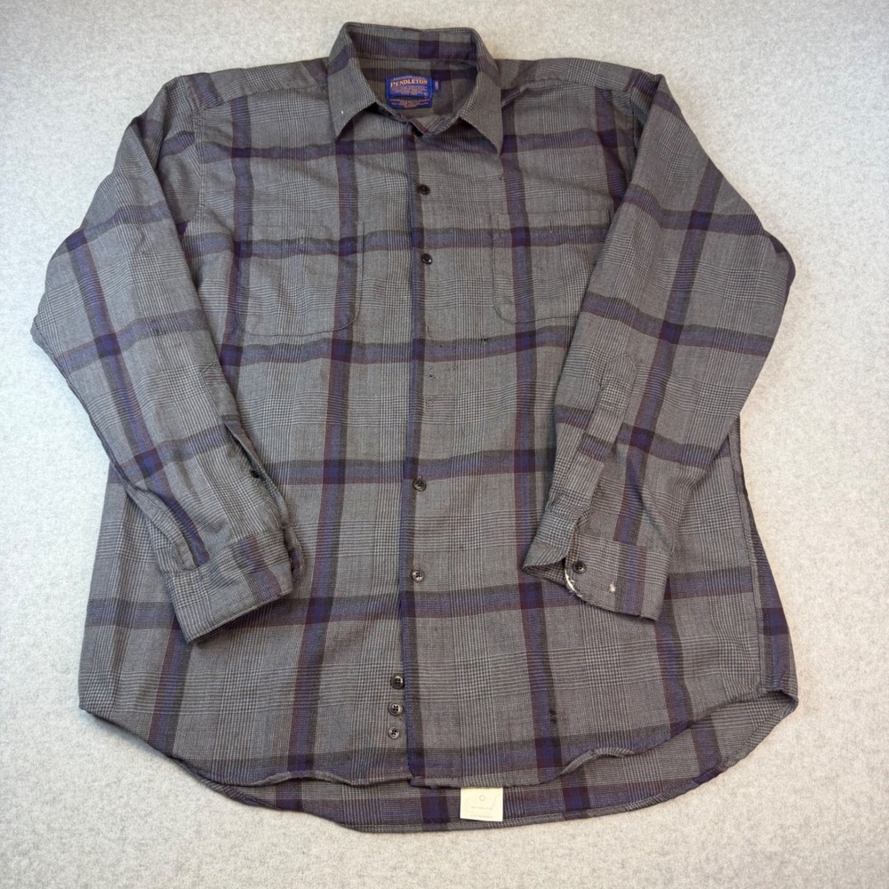 Vintage Pendleton Wool Shirt Large Long Plaid Distressed Thrashed Flannel As-Is